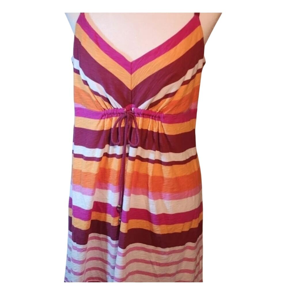 Tommy Bahama Sz Med Hot Pink Orange Stripe Short Sundress Cotton